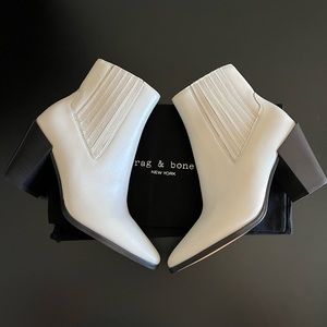 NEW RAG & BONE ANTIQUE WHITE ROVER HIGH LEATHER ANKLE BOOTS SIZE EU 39